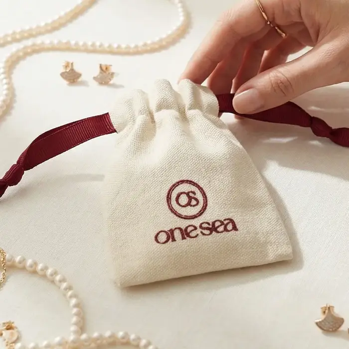 Pochette à cordon en coton et lin style rétro
