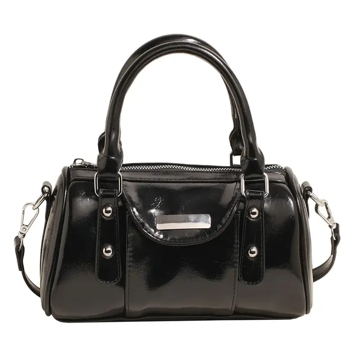 Mini sacs à poignée supérieure pour femmes huile brillante en cuir PU couleur Pure épaule sacs à ban