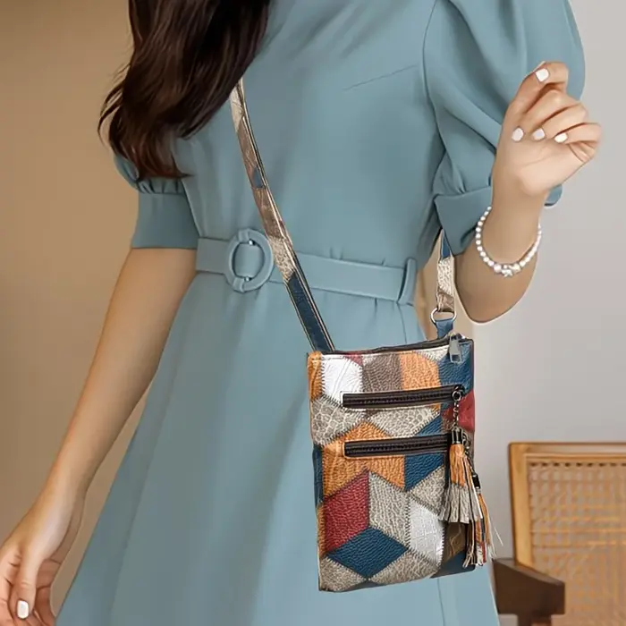 Sac bandoulière vintage en cuir véritable patchwork pour femme