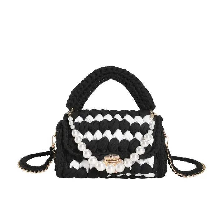 Sac à main tissé pour femmes, sac à bandoulière tricoté, sac en tricot épais, sac à poignée supérieu