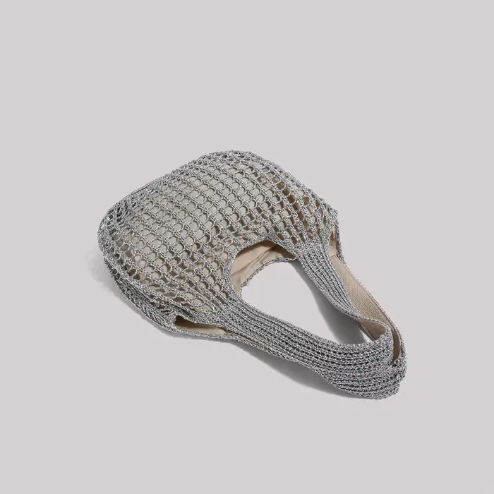 Sac fourre-tout en maille tissée à paillettes argentées pour femmes