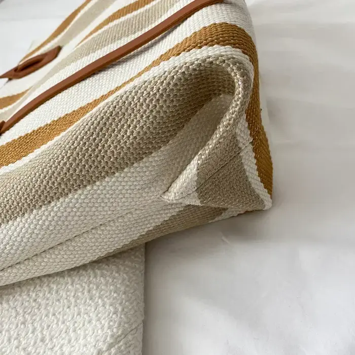 Raphia-Sac à Main en Toile à Rayures pour Femme