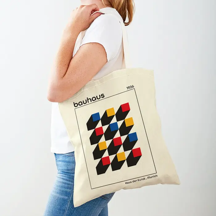 Bauhaus minimaliste femmes sacs à provisions Double impression décontracté toile sac à bandoulière pour enfant abstrait couleur bloc Shopper sac