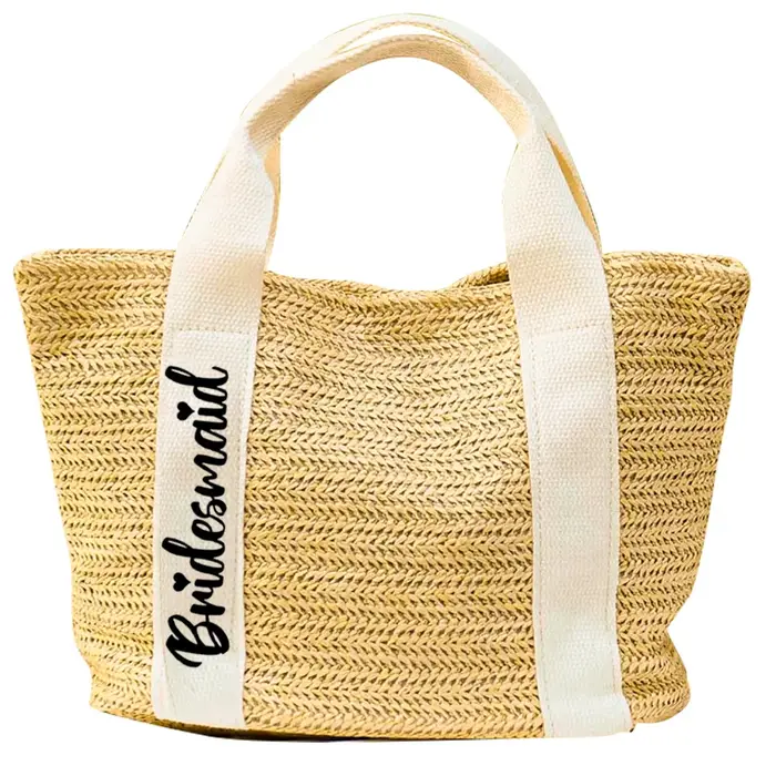Sac fourre-tout tissé en paille avec texte personnalisé, cadeaux de demoiselle d'honneur personnalis