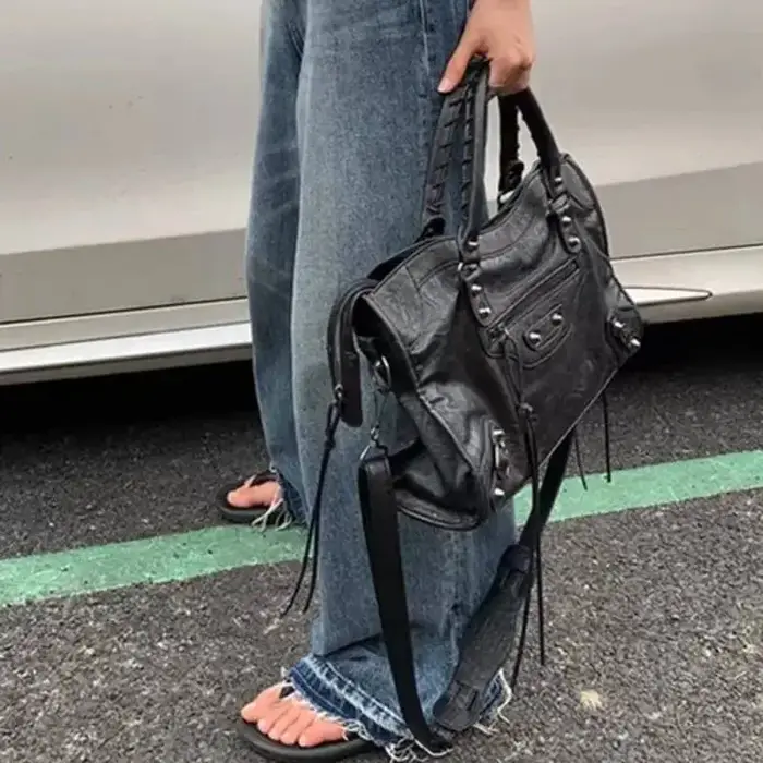 Sac à bandoulière Rivet Tassel Biker pour femme