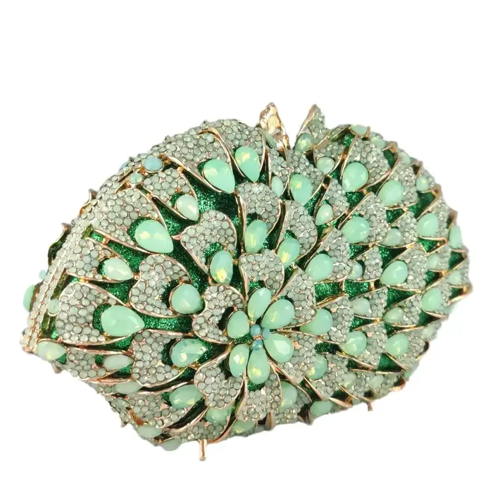 Boutique De FGG vert clair femmes cristal pochette soirée sacs à main De mariage strass sacs à main fête dîner Minaudiere sac