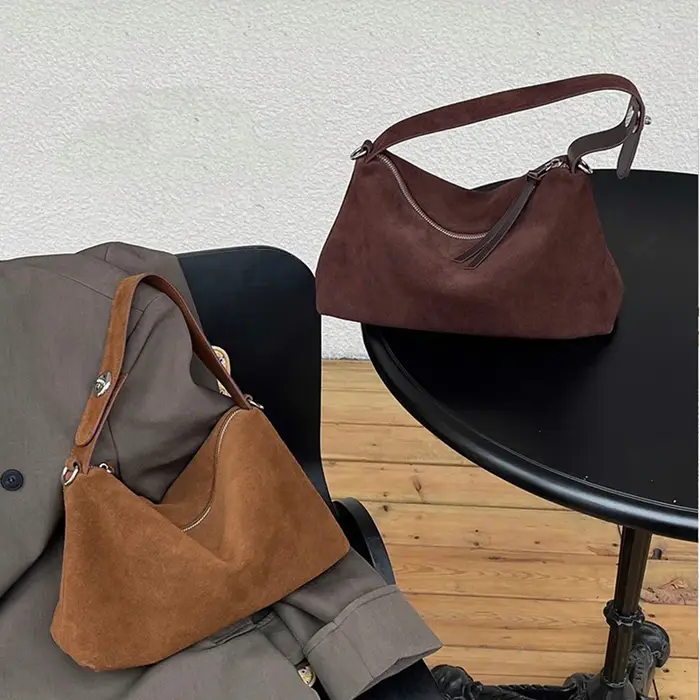 Sac à main rétro en daim pour femmes, sac à main en cuir de vachette conviviale ré pour dames, sac à