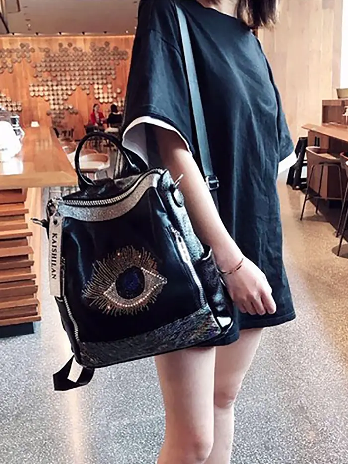 Sac à dos clouté de diamants à la mode et à la mode, sac à dos polyvalent décontracté de grande capa