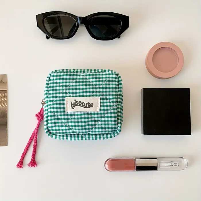 Mini pochette de rouge à lèvres à carreaux Chic avec compartiment