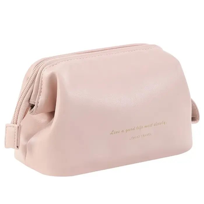 Pochette à maquillage élégante en cuir PU, trousse de toilette minimaliste portable pour tous les jo