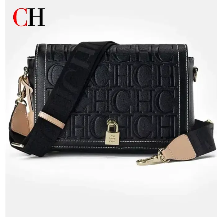 Sac bandoulière CH pour femme en cuir PU avec fermoir métallique décoratif