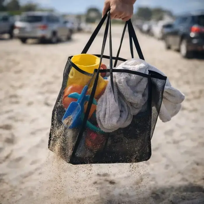 Sac fourre-tout en filet pliable pour la plage et la natation