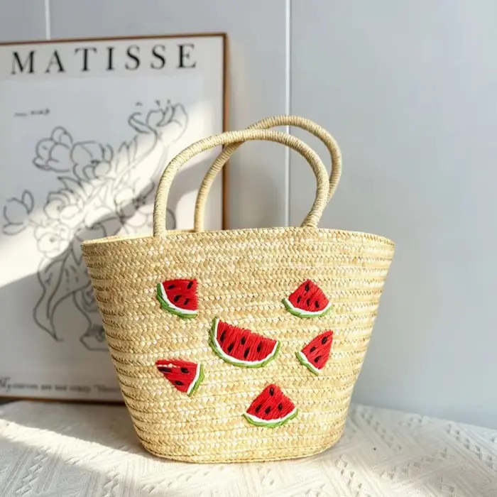 Sac de plage brodé cerise et citron