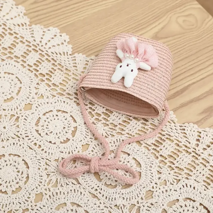 Mini sac à main en paille avec fermeture éclair pour enfant
