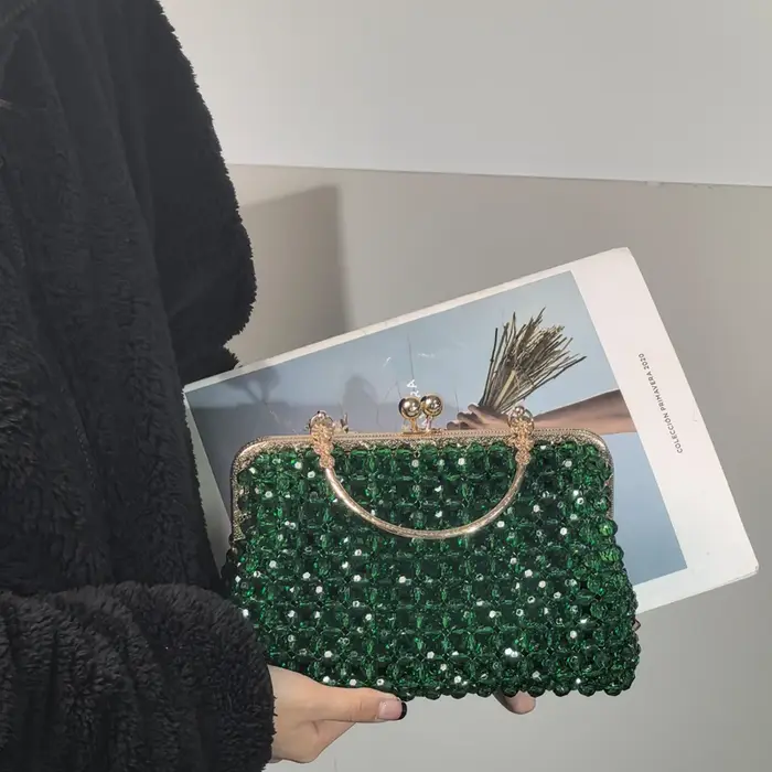 Pochette perlée faite à la main vert émeraude | Sac