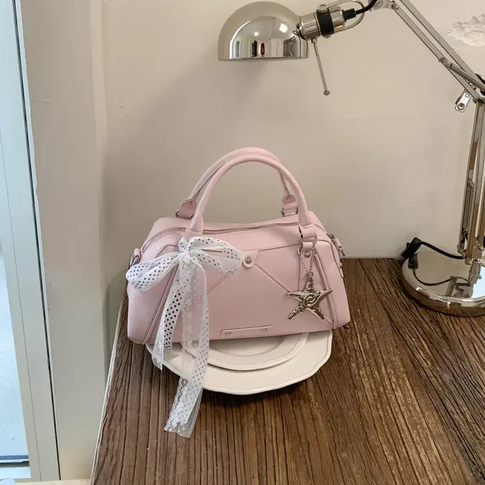 Sac à bandoulière multifonctionnel pour femme, style bowling, avec fermeture éclair, chaîne décorati