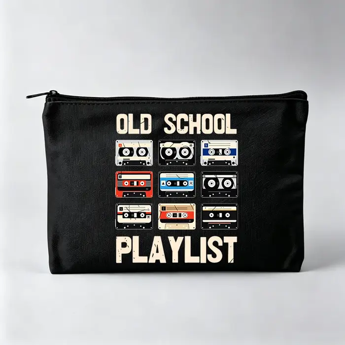 Sac à maquillage rétro pour femmes avec motif cassette, pochette cosmétique de style vintage pour un