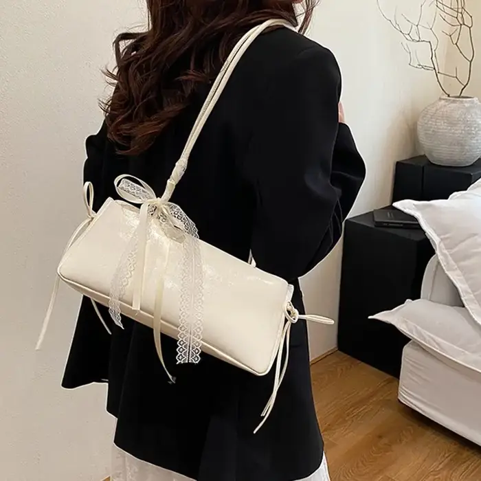 Sac à bandoulière multicolore tendance en cuir PU avec nœud papillon