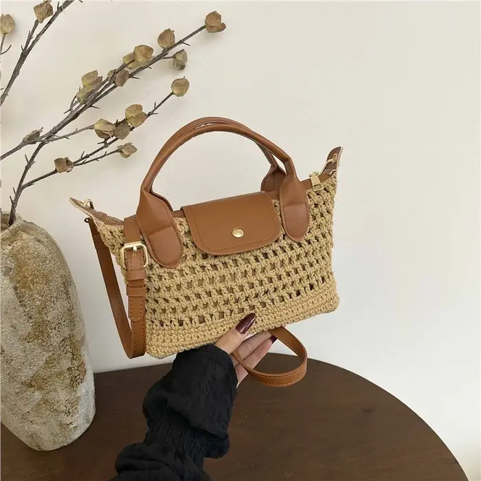 Sac à dumplings tissé à la main pour femme, nouvelle collection 2026, sac de voyage, sac en paille t