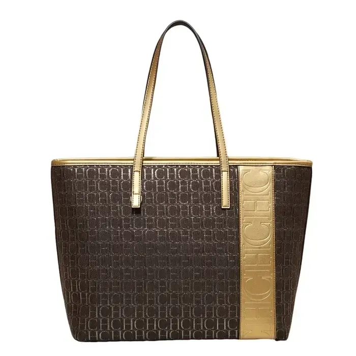 Sac fourre-tout CH en cuir véritable marron avec monogramme