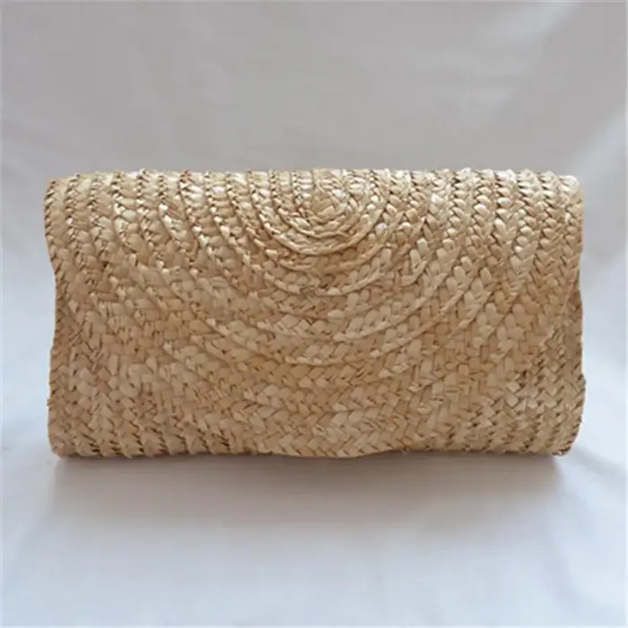 Pochette tissée en paille de blé pour femme, tressée à la main, portefeuille féminin, sac à main env