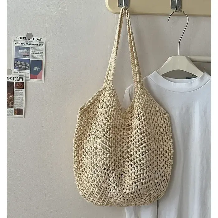 Sacs fourre-tout d'été en dentelle avec nœud pour femmes, sacs à bandoulière en raphia tricoté, sacs