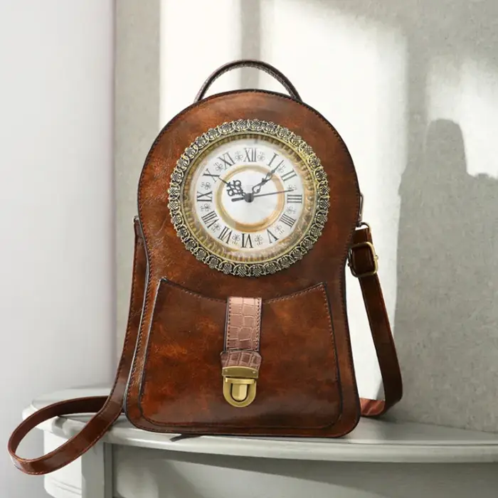 2026 nouveau paquet de réveil créatif sac à dos Simulation montre rétro mode femmes sac à dos sac li