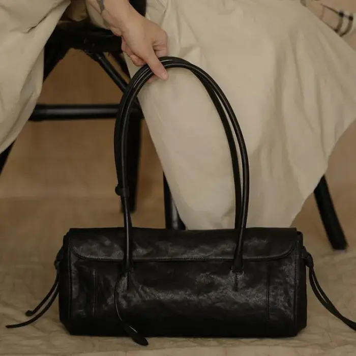 Sac à bandoulière haut de gamme noir en forme de baguette, grande capacité, sac pour femme, sac sous