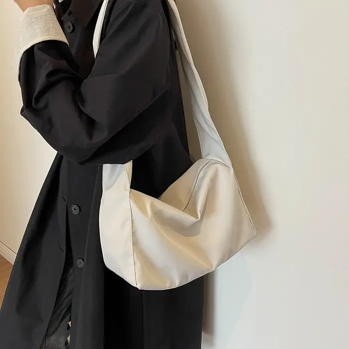 Femmes sac nouveau seau en Nylon mode solide fermeture éclair Portable Hobos sac à bandoulière sacs à main