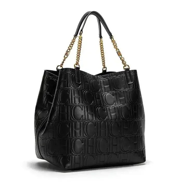 Sac fourre-tout en cuir gaufré CH avec poignée chaîne, intérieur spacieux, idéal pour le bureau, ess