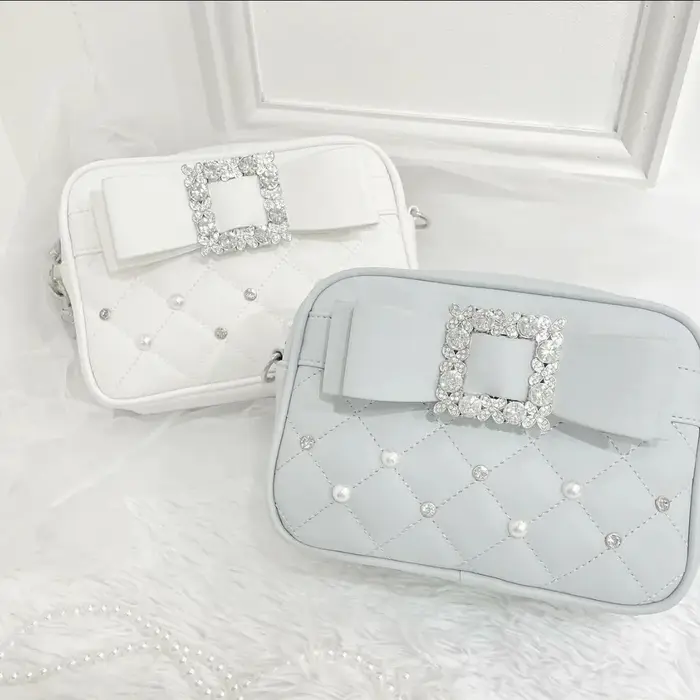 Sac carré rose avec nœud en diamant pour femmes