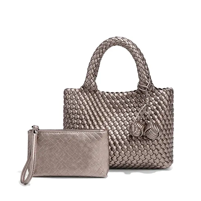 Sac à bandoulière tissé pour femme, sac fourre-tout en cuir végétalien, sac à bandoulière pour femme