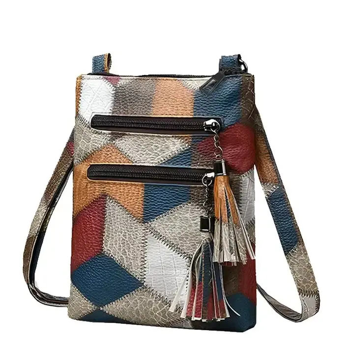 Sac bandoulière vintage en cuir véritable patchwork pour femme, sac à bandoulière décontracté pour v