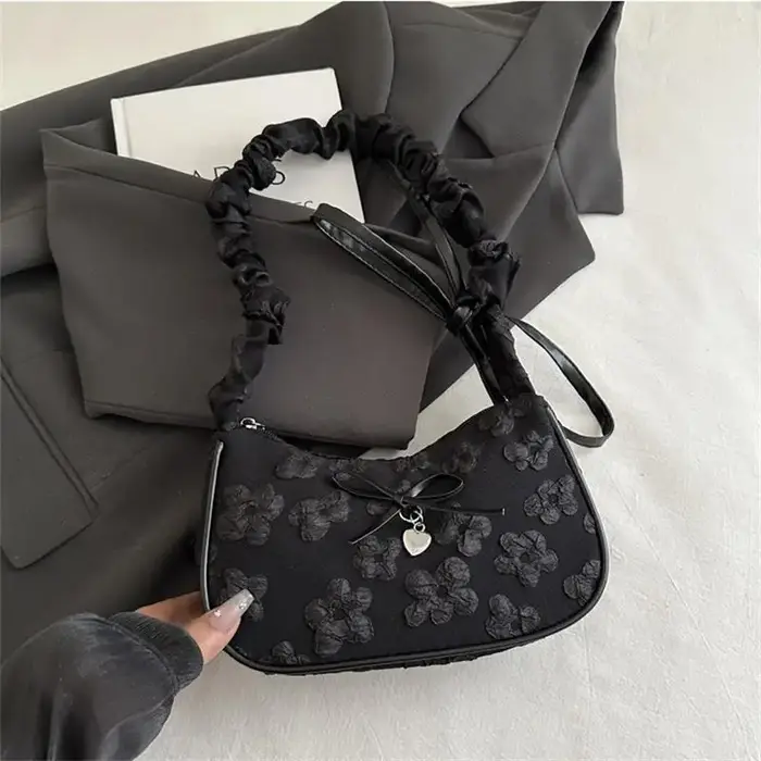 Sac à main Chic en forme de croissant pour femmes, avec nœud imprimé Floral, Design plissé, tendance