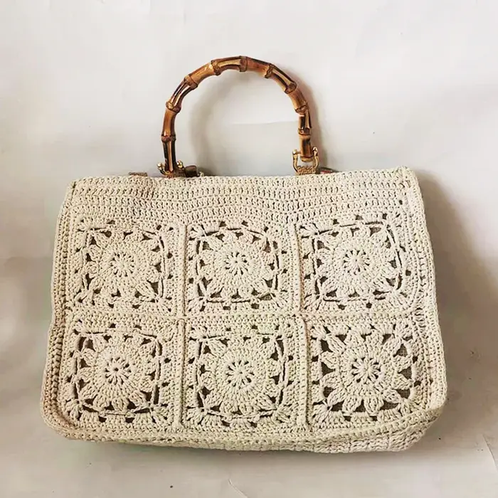 Sacs à main vintage Bamboon pour femmes, fourre-tout crochet grande capacité, tissé à la main creux,