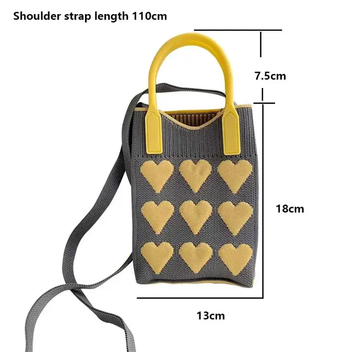 Mini sac à main carré tricoté en forme de cœur pour femmes