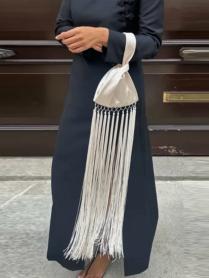 Mini sac à main en satin à franges pour femme