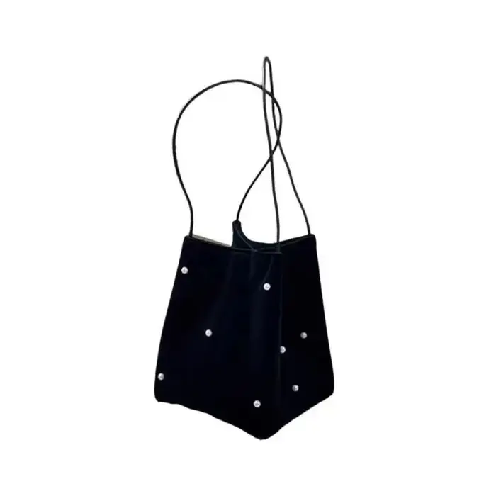 Sac à Pompon Vintage en Velours Noir pour Femme