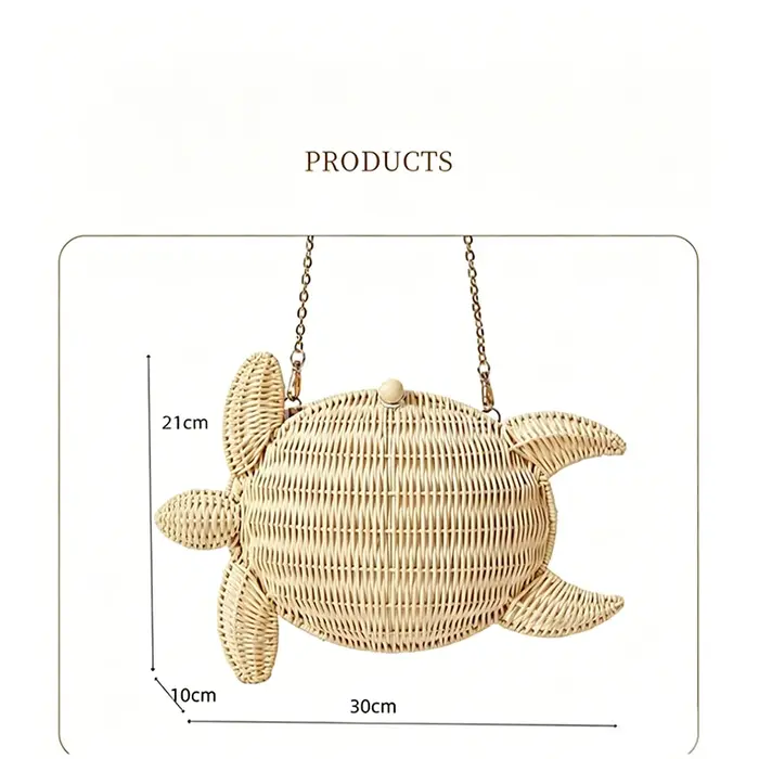 Sac bandoulière en rotin tressé motif tortue mignon