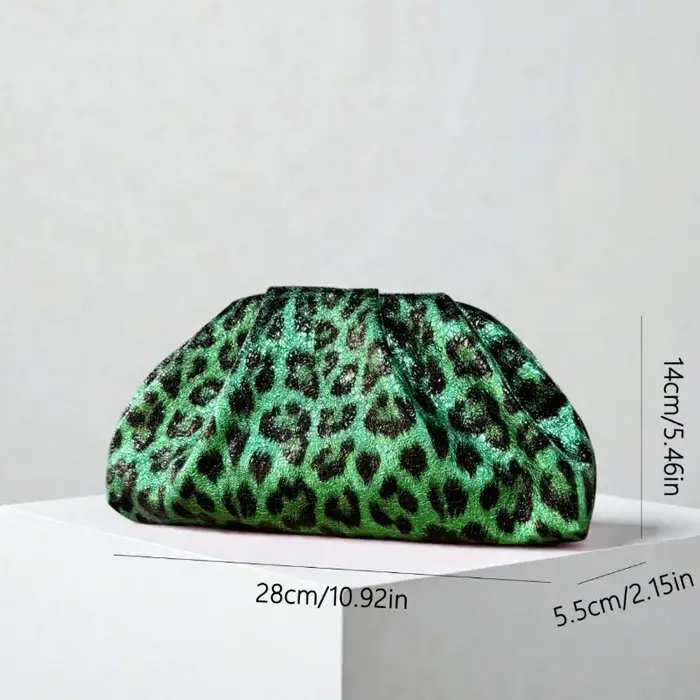 Nouvelle collection Printemps 2026 : Sac de soirée à sequins imprimé léopard, style vintage, vert pl