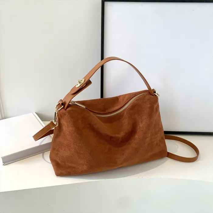 Sac à main hobo en daim pour femme, sangle réglable, poche intérieure, sacoche, fermeture éclair, sa