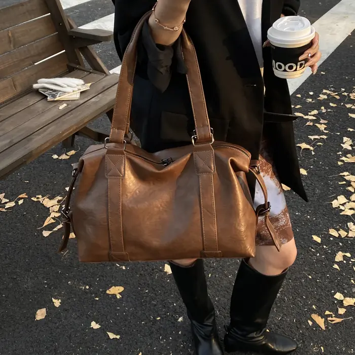 Sac fourre-tout de grande capacité pour femmes, sac à bandoulière de voyage de bonne qualité, sac à main noir marron pour dames, sacoche en cuir Pu solide