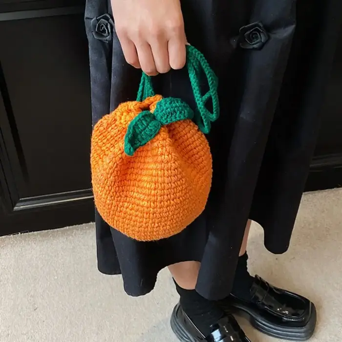 Sac à bandoulière crocheté en forme d'oranger pour femmes