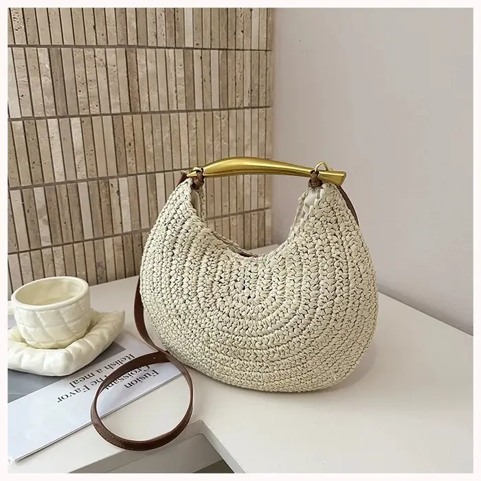 Sacs tissés en paille de plage classiques pour femmes, sac à main de luxe de styliste, nouvelle coll