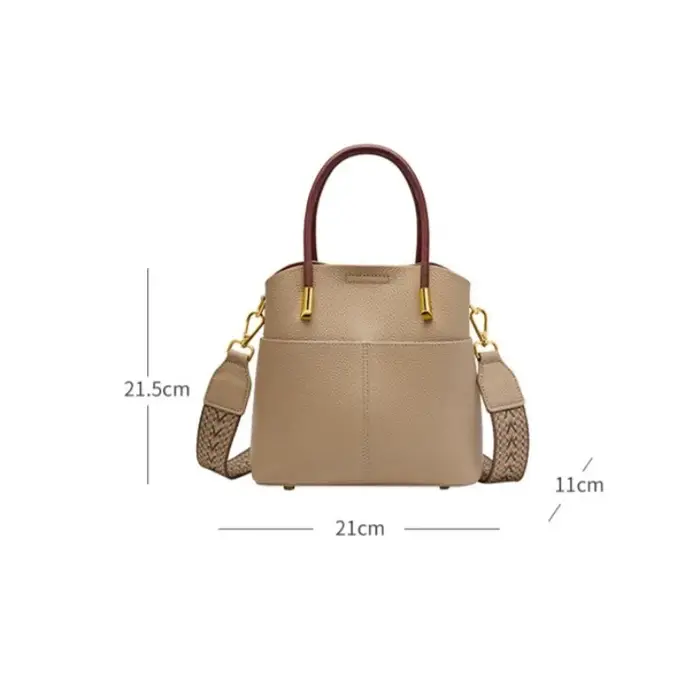 Sac seau en cuir véritable pour femme avec poignée supérieure et bandoulière amovible