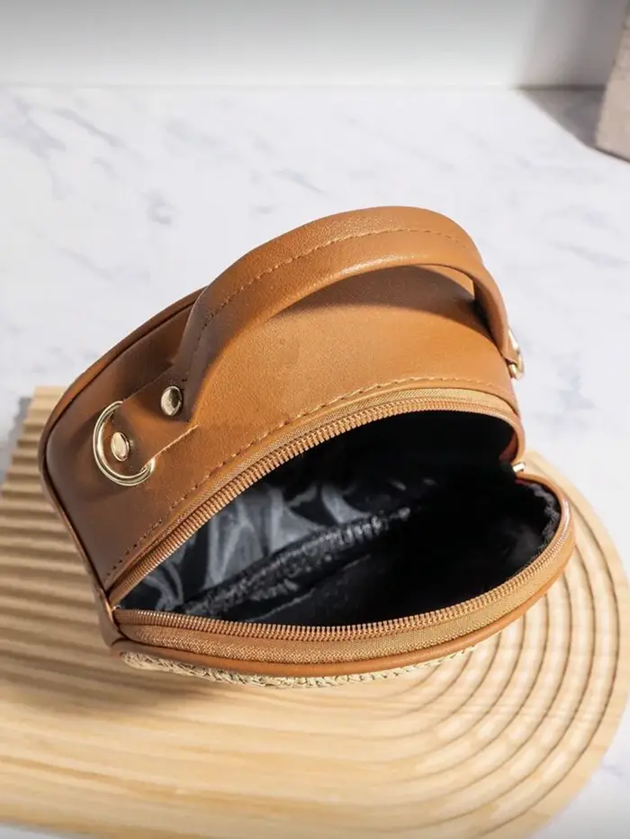 Sac à main rond en paille tressée pour femme