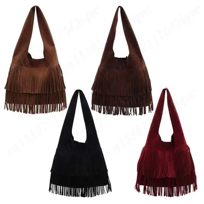 Sac sous les bras à franges en faux daim pour femme