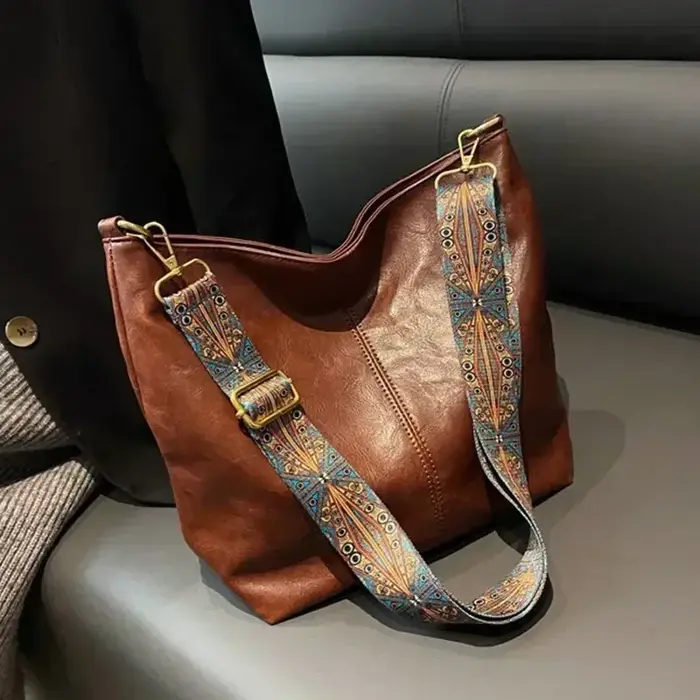 Sac à bandoulière Vintage en cuir PU pour femmes, couleur unie, mode, grande capacité, Simple, large