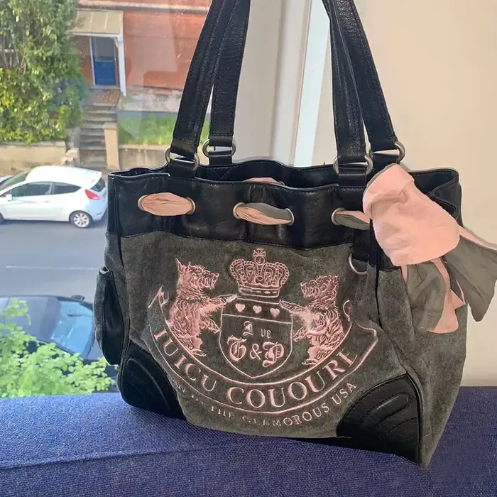 Sac à Main à Poignée Supérieure en Denim Bleu et Rose pour Femme