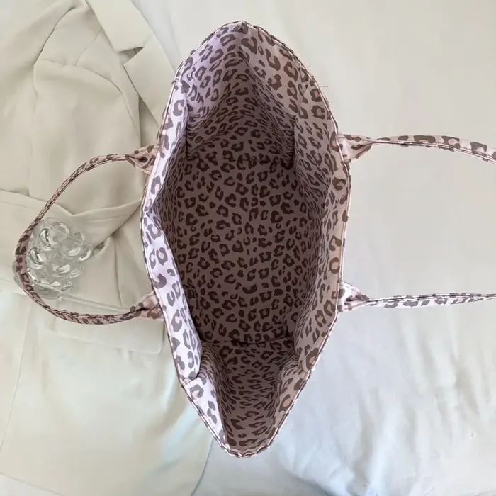 Sac fourre-tout en toile imprimé léopard pour femmes